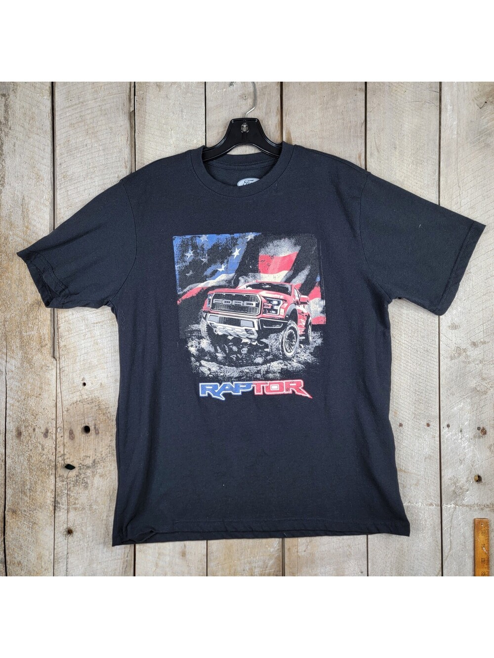 Ford Raptor Graphic T Shirt Mens Large Black American Flag Truck Tee